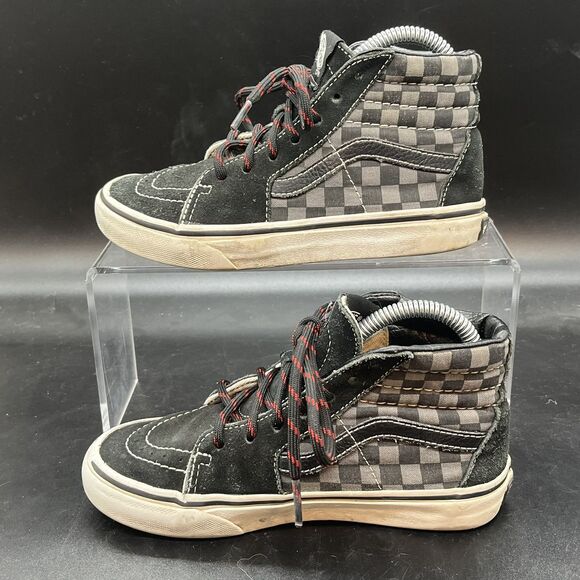 Vans off the wall high tops checkered sneakers kids size 1 black gray casual - Picture 2 of 7